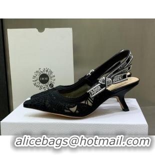 Pretty Style Dior J'Adior Slingback Pumps 6.5cm in Black Macrame Embroidered Cotton 2062148