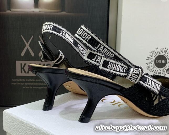 Pretty Style Dior J'Adior Slingback Pumps 6.5cm in Black Macrame Embroidered Cotton 2062148