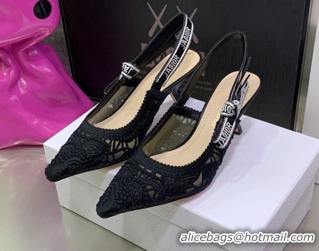 Pretty Style Dior J'Adior Slingback Pumps 6.5cm in Black Macrame Embroidered Cotton 2062148