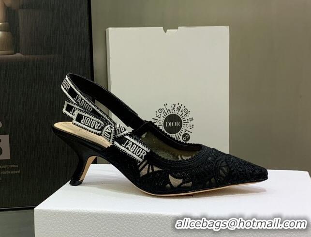 Pretty Style Dior J'Adior Slingback Pumps 6.5cm in Black Macrame Embroidered Cotton 2062148