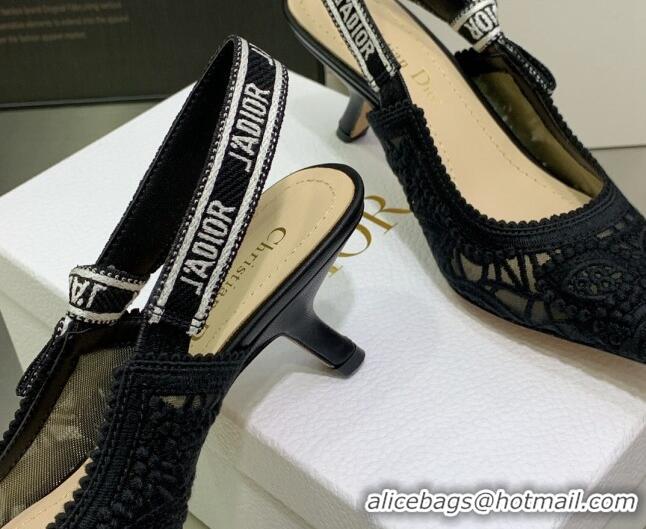 Pretty Style Dior J'Adior Slingback Pumps 6.5cm in Black Macrame Embroidered Cotton 2062148