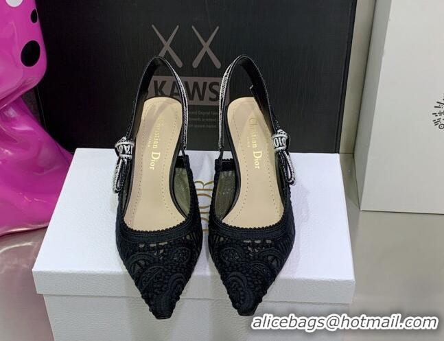 Pretty Style Dior J'Adior Slingback Pumps 6.5cm in Black Macrame Embroidered Cotton 2062148