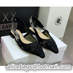 Low Price Dior J'Adior Slingback Ballerinas Flat in Black Macrame Embroidered Cotton 062149