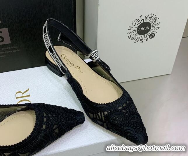 Low Price Dior J'Adior Slingback Ballerinas Flat in Black Macrame Embroidered Cotton 062149