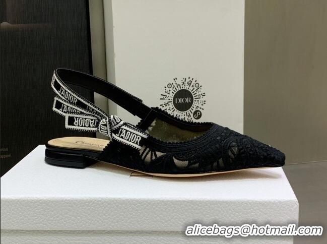 Low Price Dior J'Adior Slingback Ballerinas Flat in Black Macrame Embroidered Cotton 062149