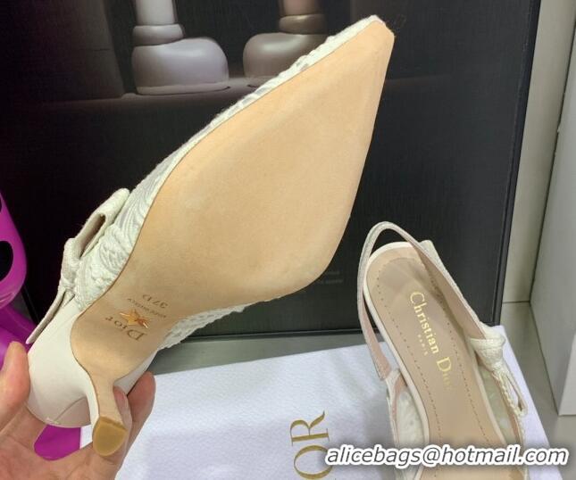 Discount Fashion Dior J'Adior Slingback Pumps 9.5cm in White Macrame Embroidered Cotton 062150