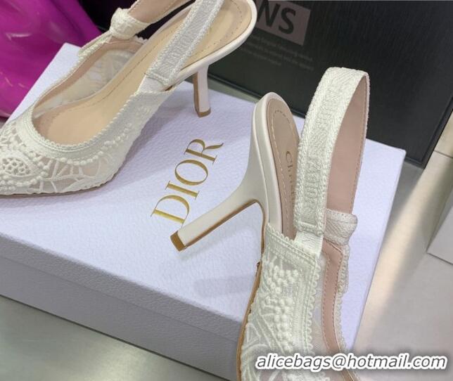 Discount Fashion Dior J'Adior Slingback Pumps 9.5cm in White Macrame Embroidered Cotton 062150