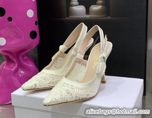 Discount Fashion Dior J'Adior Slingback Pumps 9.5cm in White Macrame Embroidered Cotton 062150