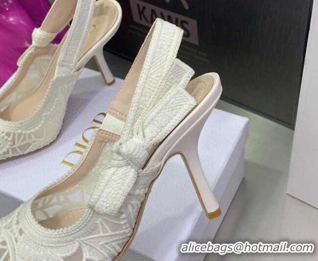 Discount Fashion Dior J'Adior Slingback Pumps 9.5cm in White Macrame Embroidered Cotton 062150