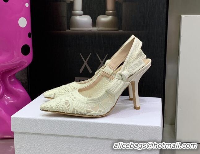 Discount Fashion Dior J'Adior Slingback Pumps 9.5cm in White Macrame Embroidered Cotton 062150