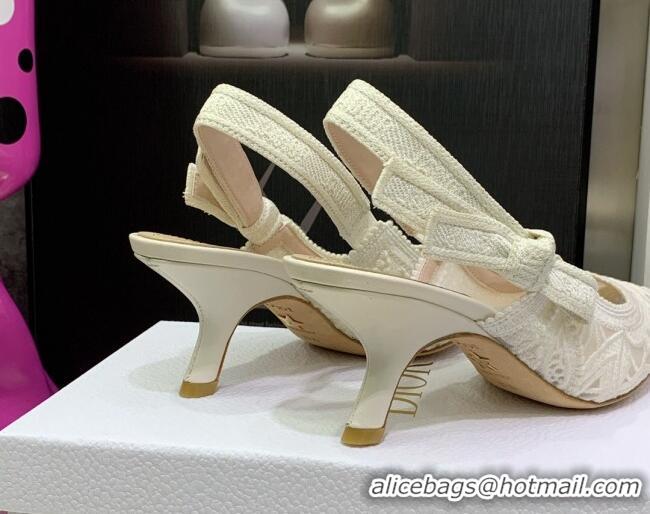 Good Looking Dior J'Adior Slingback Pumps 6.5cm in White Macrame Embroidered Cotton 2062151