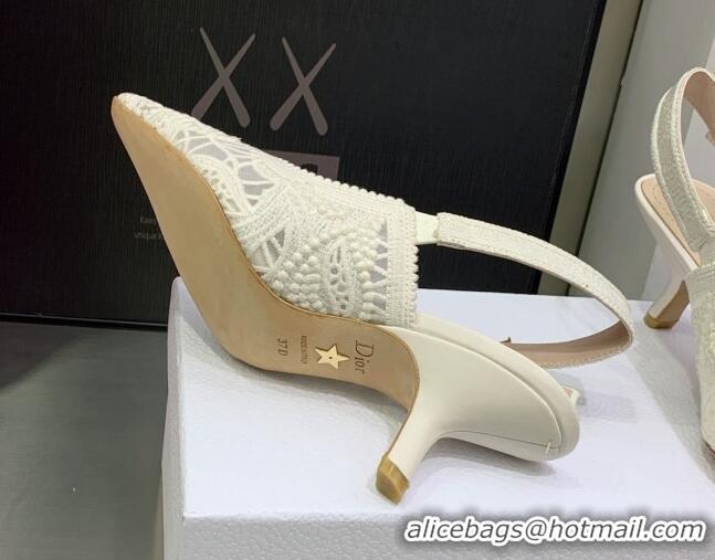 Good Looking Dior J'Adior Slingback Pumps 6.5cm in White Macrame Embroidered Cotton 2062151