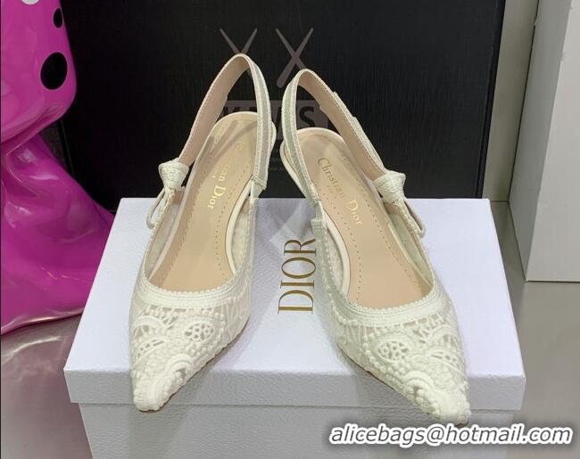 Good Looking Dior J'Adior Slingback Pumps 6.5cm in White Macrame Embroidered Cotton 2062151