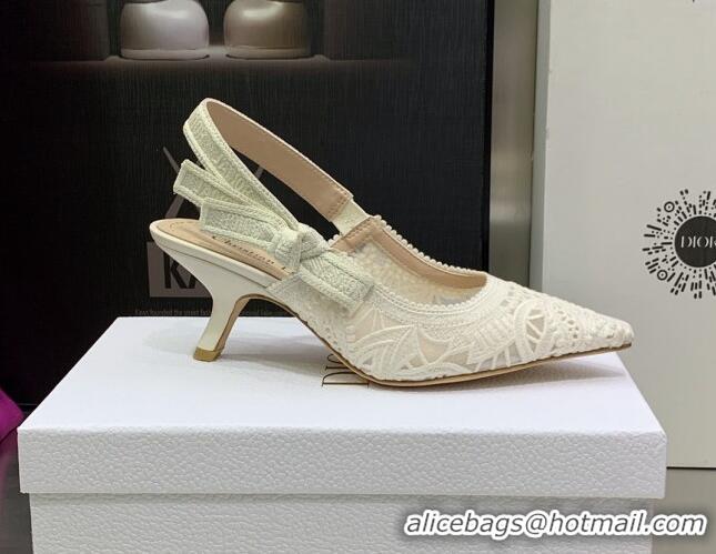 Good Looking Dior J'Adior Slingback Pumps 6.5cm in White Macrame Embroidered Cotton 2062151