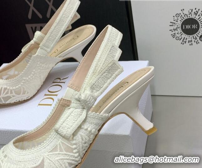 Good Looking Dior J'Adior Slingback Pumps 6.5cm in White Macrame Embroidered Cotton 2062151