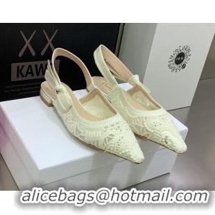 Duplicate Dior J'Adior Slingback Ballerinas Flat in White Macrame Embroidered Cotton 062152