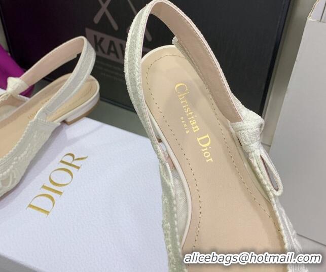 Duplicate Dior J'Adior Slingback Ballerinas Flat in White Macrame Embroidered Cotton 062152