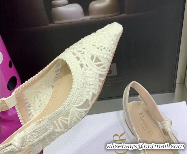 Duplicate Dior J'Adior Slingback Ballerinas Flat in White Macrame Embroidered Cotton 062152