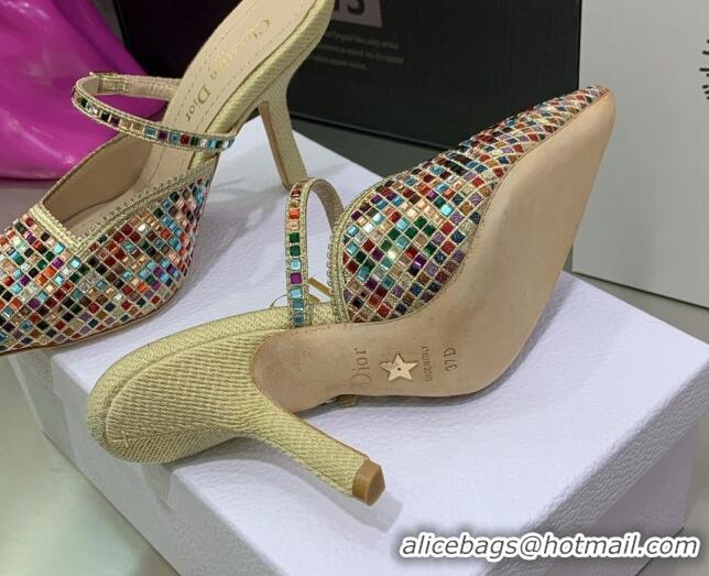 Purchase Dior Muleat Heel Mules in Beige Cotton Embroidered with Square Strass 9.5cm 062153