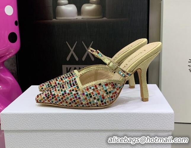 Purchase Dior Muleat Heel Mules in Beige Cotton Embroidered with Square Strass 9.5cm 062153