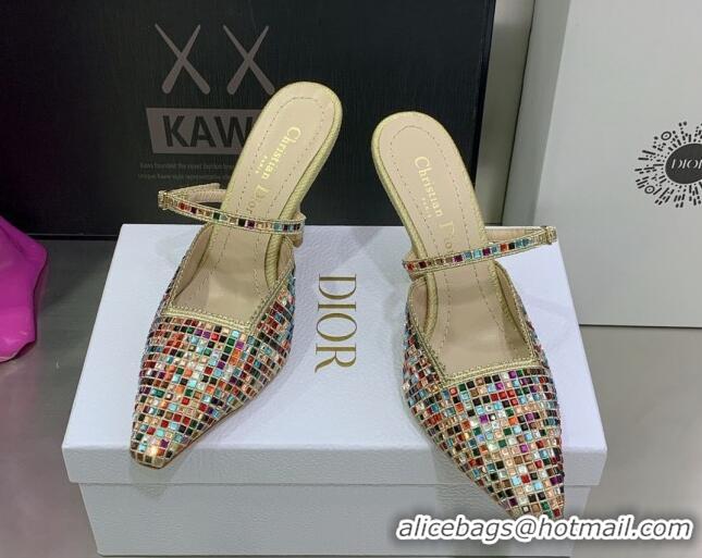 Purchase Dior Muleat Heel Mules in Beige Cotton Embroidered with Square Strass 9.5cm 062153