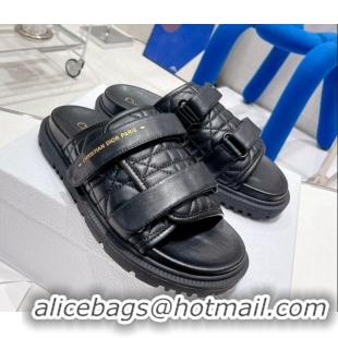 Pretty Style Dior Dio(r)evolution Flat Slide Sandals in Black Quilted Cannage Calfskin Black 062159