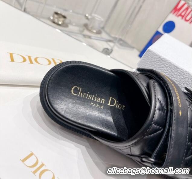 Pretty Style Dior Dio(r)evolution Flat Slide Sandals in Black Quilted Cannage Calfskin Black 062159