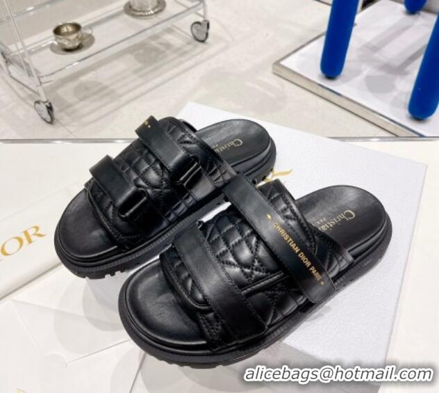 Pretty Style Dior Dio(r)evolution Flat Slide Sandals in Black Quilted Cannage Calfskin Black 062159