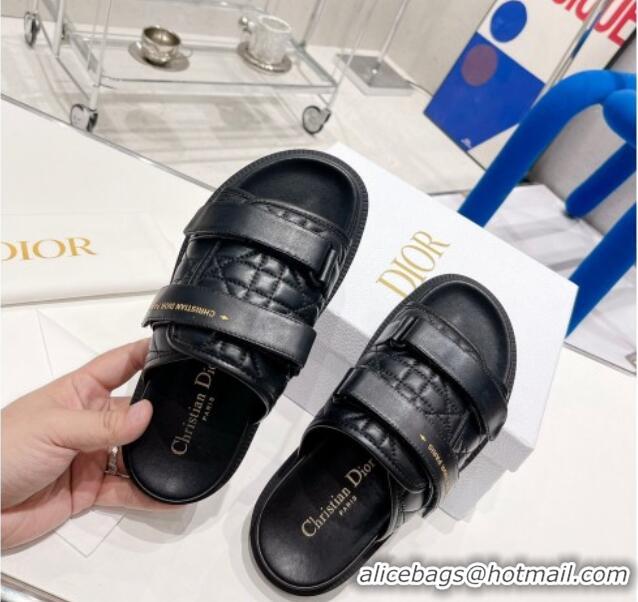 Pretty Style Dior Dio(r)evolution Flat Slide Sandals in Black Quilted Cannage Calfskin Black 062159