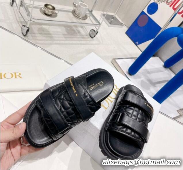 Pretty Style Dior Dio(r)evolution Flat Slide Sandals in Black Quilted Cannage Calfskin Black 062159