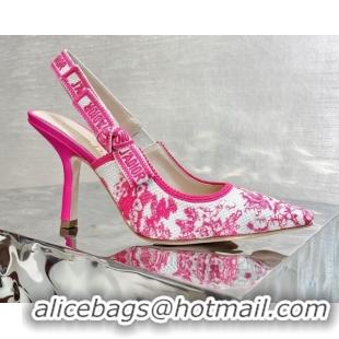 Good Product Dior J'Adior Slingback Pumps 9.5cm in Bright Pink Toile de Jouy Embroidered Cotton 070206