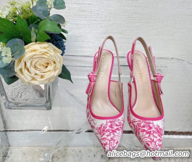 Good Product Dior J'Adior Slingback Pumps 9.5cm in Bright Pink Toile de Jouy Embroidered Cotton 070206