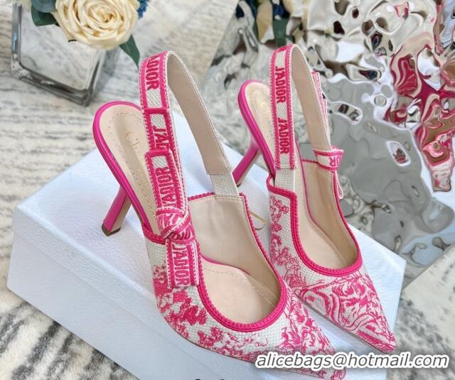 Good Product Dior J'Adior Slingback Pumps 9.5cm in Bright Pink Toile de Jouy Embroidered Cotton 070206