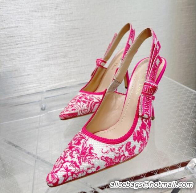 Good Product Dior J'Adior Slingback Pumps 9.5cm in Bright Pink Toile de Jouy Embroidered Cotton 070206