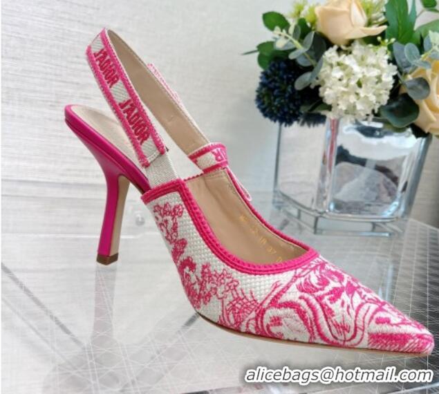 Good Product Dior J'Adior Slingback Pumps 9.5cm in Bright Pink Toile de Jouy Embroidered Cotton 070206