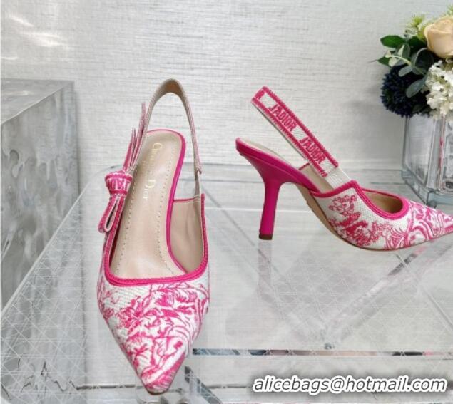 Good Product Dior J'Adior Slingback Pumps 9.5cm in Bright Pink Toile de Jouy Embroidered Cotton 070206