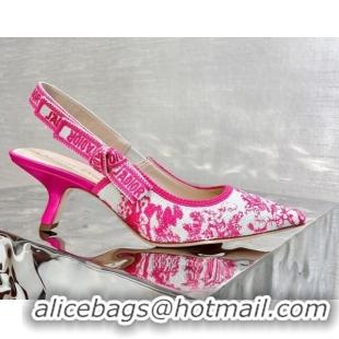 Good Quality Dior J'Adior Slingback Pumps 6.5cm in Bright Pink Toile de Jouy Embroidered Cotton 070207