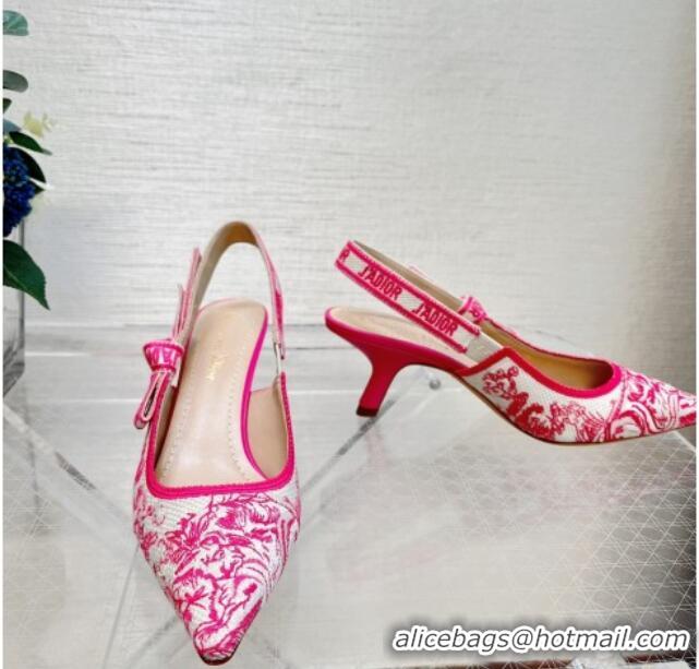 Good Quality Dior J'Adior Slingback Pumps 6.5cm in Bright Pink Toile de Jouy Embroidered Cotton 070207