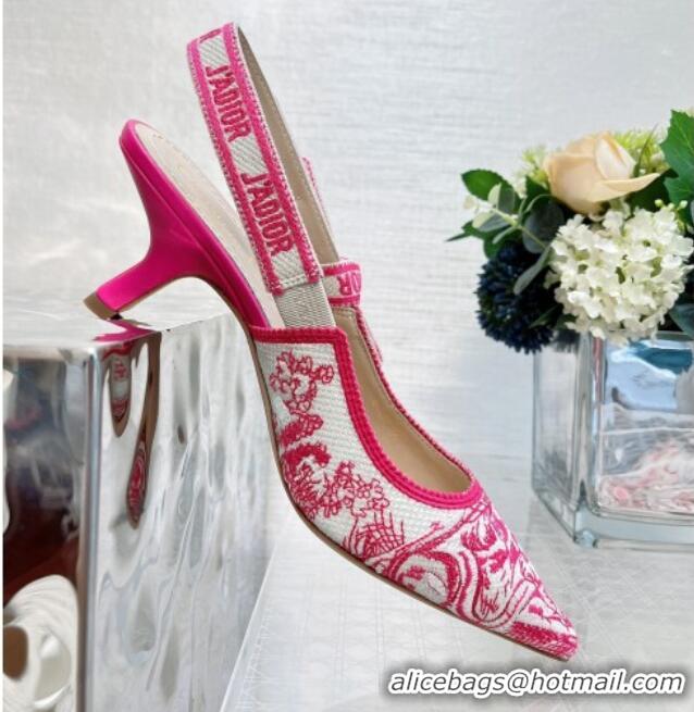 Good Quality Dior J'Adior Slingback Pumps 6.5cm in Bright Pink Toile de Jouy Embroidered Cotton 070207