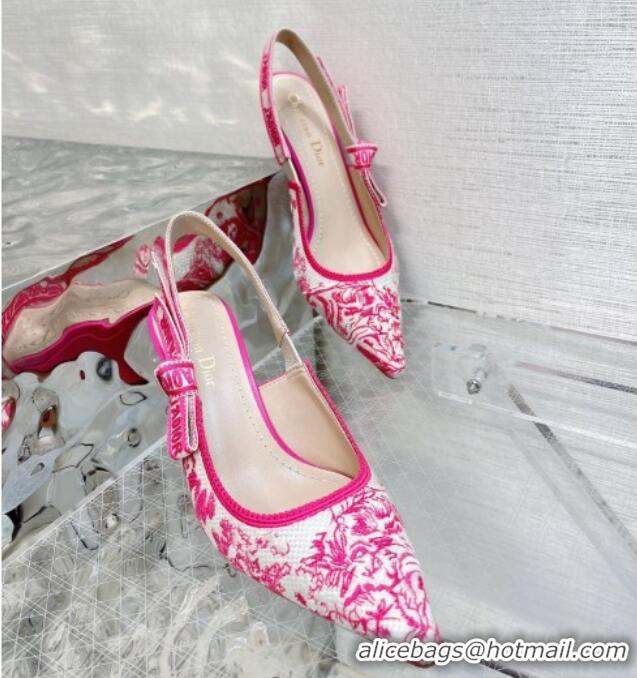 Good Quality Dior J'Adior Slingback Pumps 6.5cm in Bright Pink Toile de Jouy Embroidered Cotton 070207