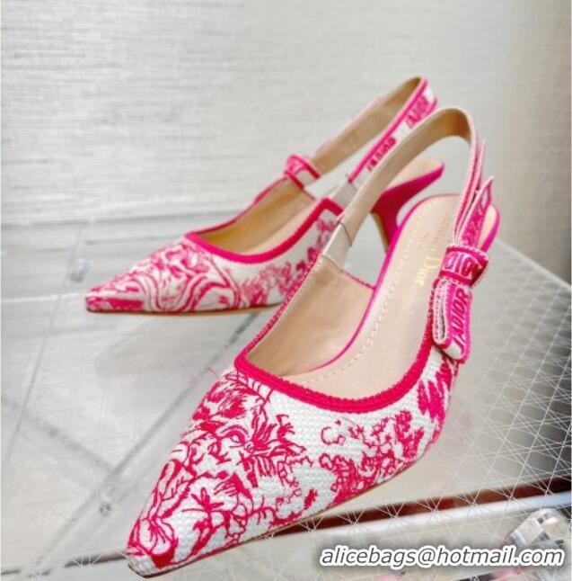 Good Quality Dior J'Adior Slingback Pumps 6.5cm in Bright Pink Toile de Jouy Embroidered Cotton 070207