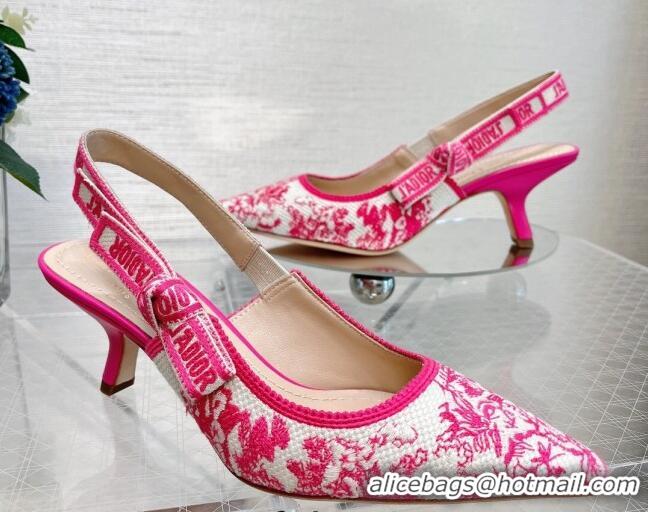 Good Quality Dior J'Adior Slingback Pumps 6.5cm in Bright Pink Toile de Jouy Embroidered Cotton 070207