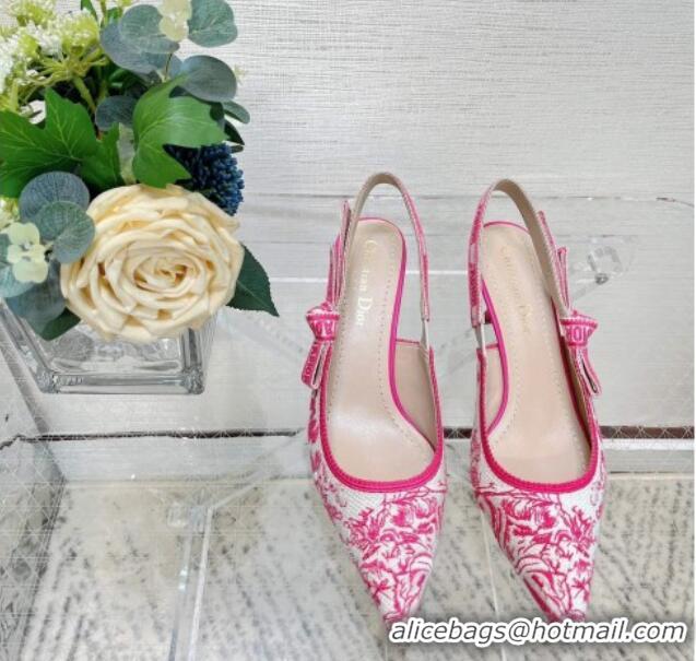 Good Quality Dior J'Adior Slingback Pumps 6.5cm in Bright Pink Toile de Jouy Embroidered Cotton 070207