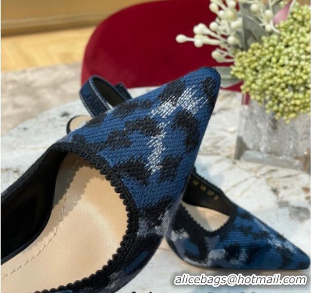 Unique Style Dior J'Adior Slingback Pumps 9.5cm in Blue and Black Mizza Embroidered Cotton 070209