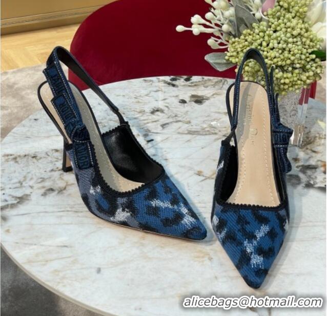 Unique Style Dior J'Adior Slingback Pumps 9.5cm in Blue and Black Mizza Embroidered Cotton 070209