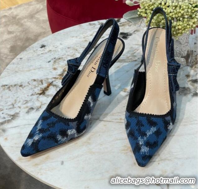 Unique Style Dior J'Adior Slingback Pumps 9.5cm in Blue and Black Mizza Embroidered Cotton 070209