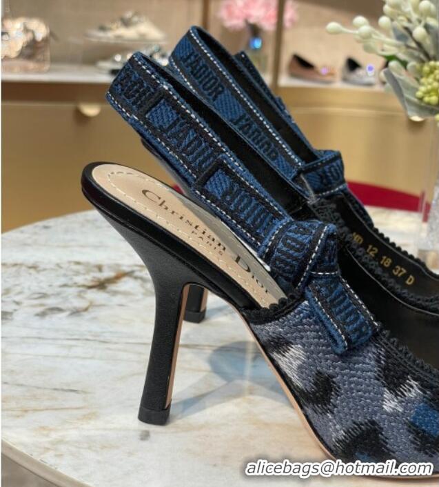 Unique Style Dior J'Adior Slingback Pumps 9.5cm in Blue and Black Mizza Embroidered Cotton 070209