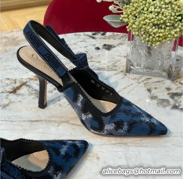 Unique Style Dior J'Adior Slingback Pumps 9.5cm in Blue and Black Mizza Embroidered Cotton 070209