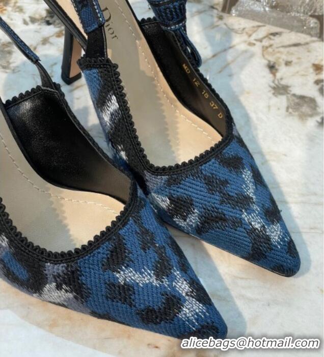 Unique Style Dior J'Adior Slingback Pumps 9.5cm in Blue and Black Mizza Embroidered Cotton 070209