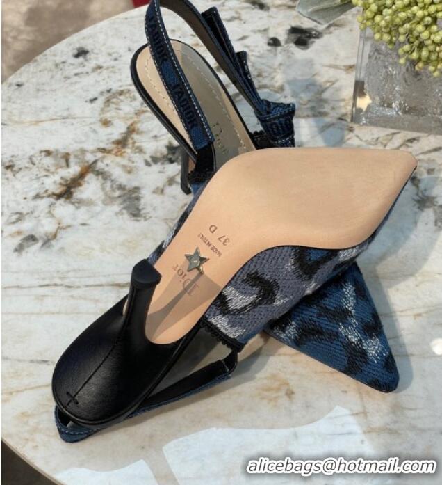 Unique Style Dior J'Adior Slingback Pumps 9.5cm in Blue and Black Mizza Embroidered Cotton 070209